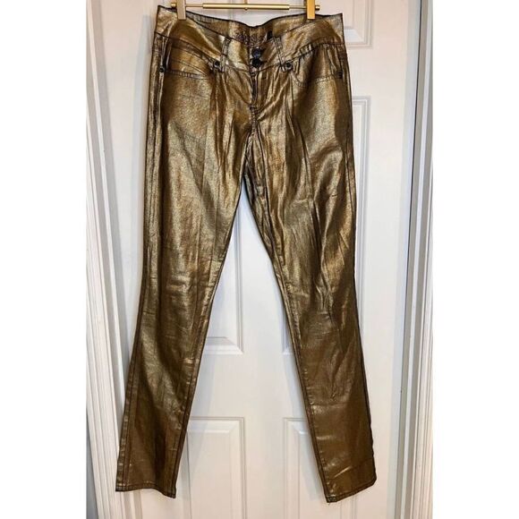 Revolt Youth Juniors Size 13 Gold Metallic Button Fly Pants Stretch - Picture 1 of 9